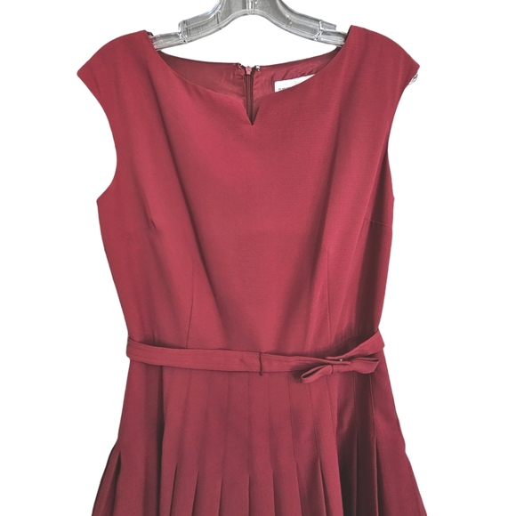 Nwt David Warren Retro Inspired Magenta Sleeveless Pleated Skirt/,Bow Belt Dress - Picture 5 of 17